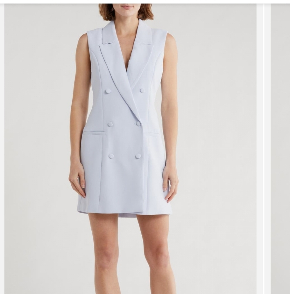 GOOD AMERICAN NEW Elegant Sleeveless Blazer Dress in Light Blue